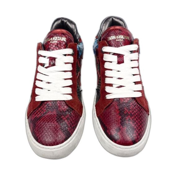 ZADIG & VOLTAIRE ZV1747 Red Snakeskin Multicolor Suede Sneakers Trainer Women 39 - Picture 6 of 10